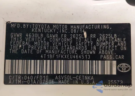 2014 Toyota Camry Le из США, поврежденный, VIN 4T1BF1FKXEU464513